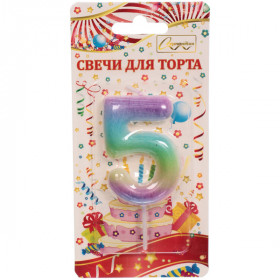 Свеча для торта Цифра Радуга "5" 6*4 см