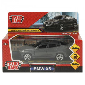 Машина металл BMW X6 12 см, двери, багаж, инер, темно серый, кор. Технопарк