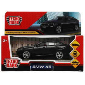 Машина металл BMW X6 длина 12 см, двери, багаж, инер, черный,Технопарк