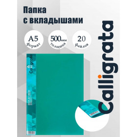 Папка 20 вкладышей А5 Calligrata,карман на корешке, зеленая 2370957