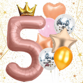 Набор шаров 8 шт "5 - Princess", розовый (цирфа + 7 шаров)