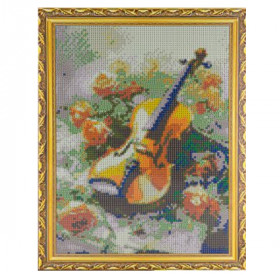Картина по номерам мозаикой на холсте 30*40 "Скрипка и розы" полная выкдадка
